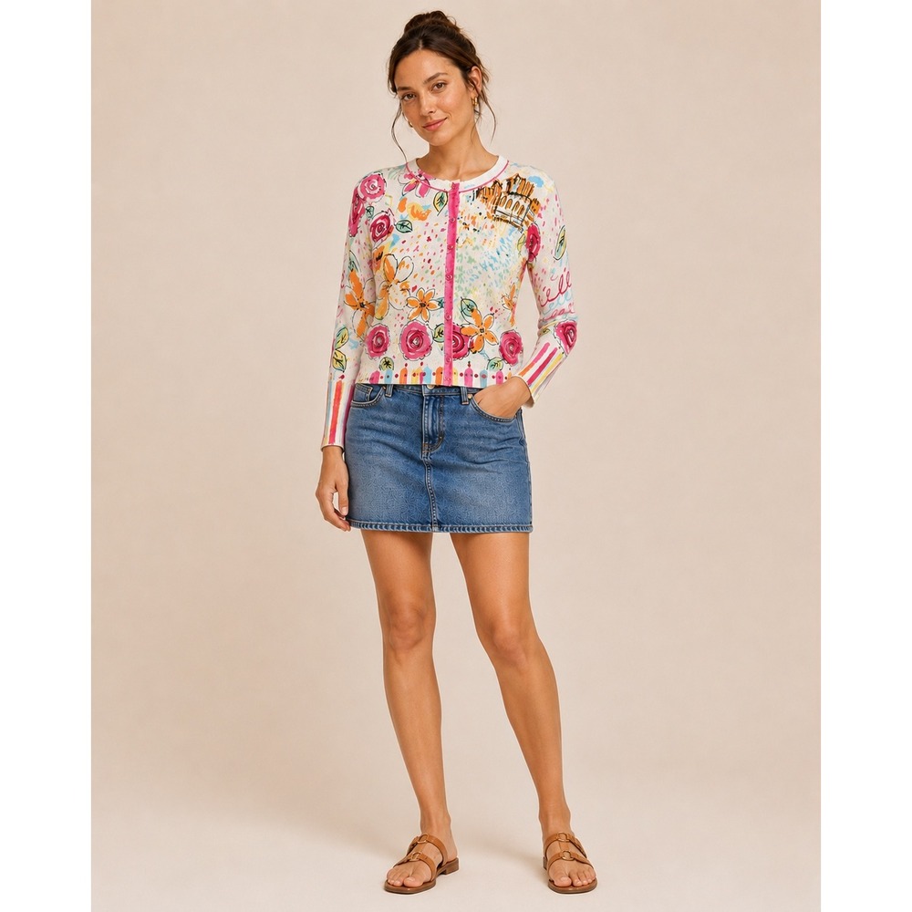 i.e. Petite Floral Sequin Beaded Cardigan Womens PM Multicolor Artistic Sweater